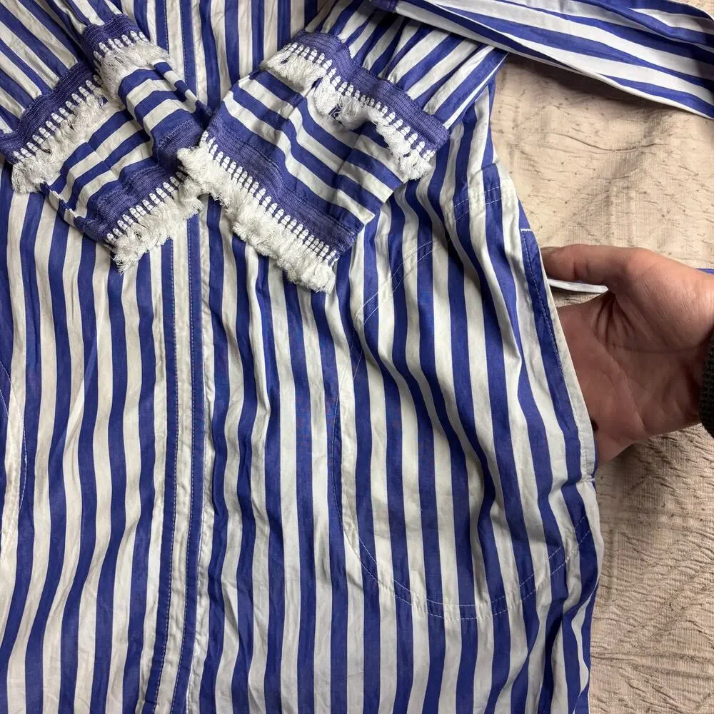 J.Crew Blue White Stripe Tie Waist Shirt Dress‎ Size 0 Coastal Summer Tunic